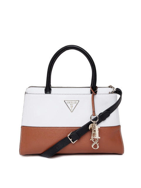 

GUESS White & Brown Colourblocked Handheld Bag