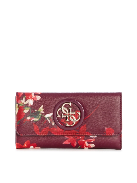 

GUESS Women Purple & Red Printed Three Fold Wallet