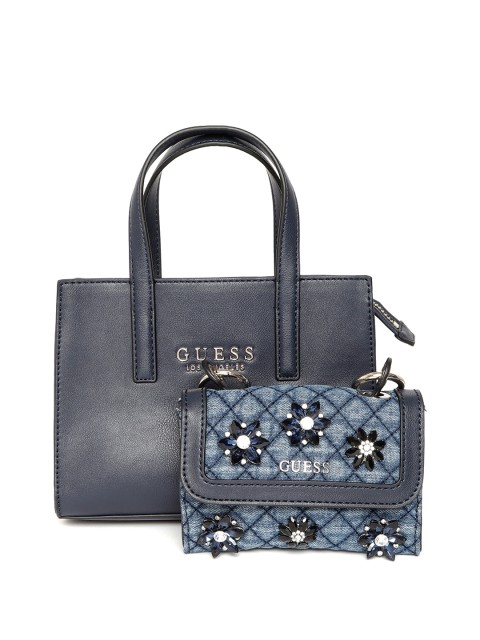 

GUESS Navy Blue Solid Handheld Bag with Pouch
