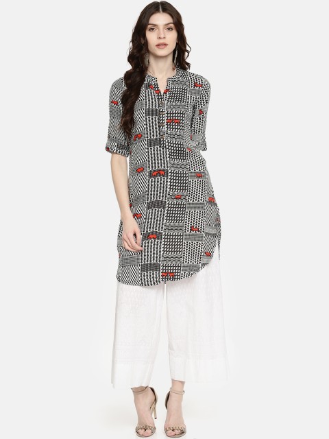 

Global Desi Black & White Printed Tunic