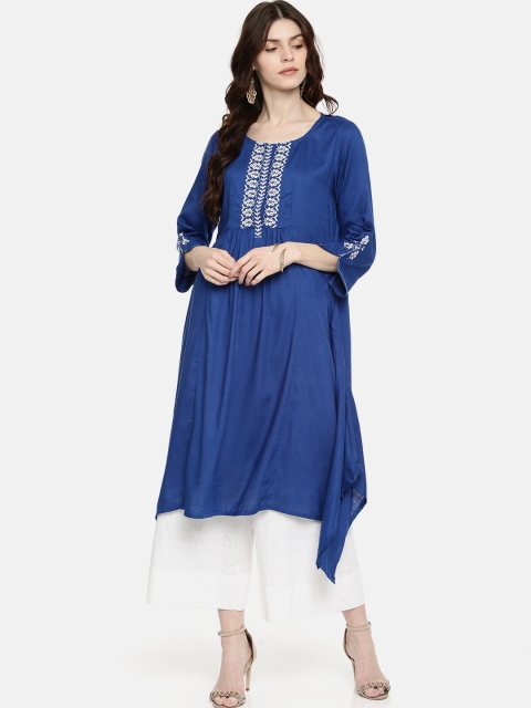 

Global Desi Women Blue Yoke Design A-Line Asymmetric Kurta