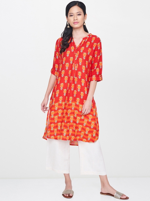 

Global Desi Women Red & Orange Printed Straight Kurta