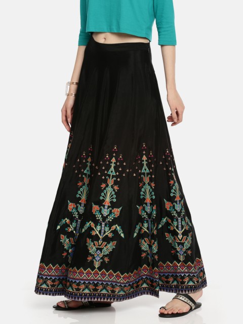 

Global Desi Women Black Printed A-Line Maxi Skirt