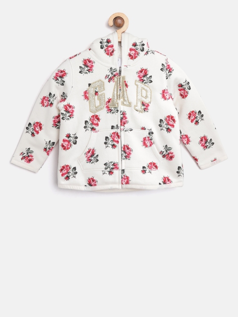 

GAP Baby Girls' Off-White & Pink Sherpa-Lined Logo Hoodie Sweatshirt