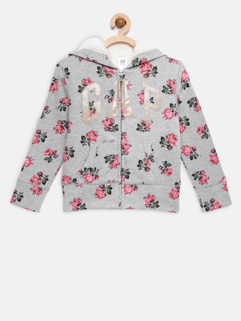 

GAP Girls' Logo Rose Sherpa Hoodie Sweatshirt, Grey
