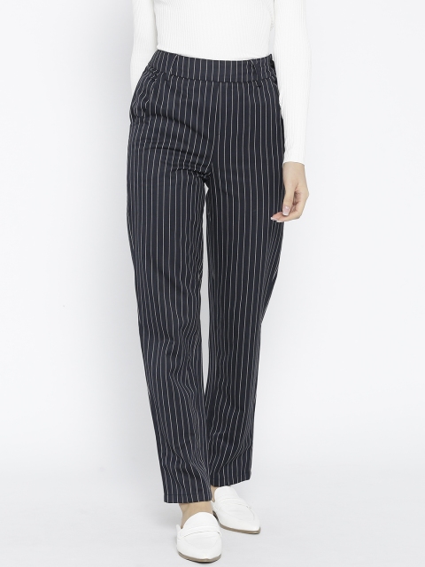 

StalkBuyLove Women Navy Blue & White Regular Fit Striped Trousers