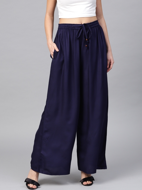 

aasi Women Navy Blue Solid Flared Palazzos