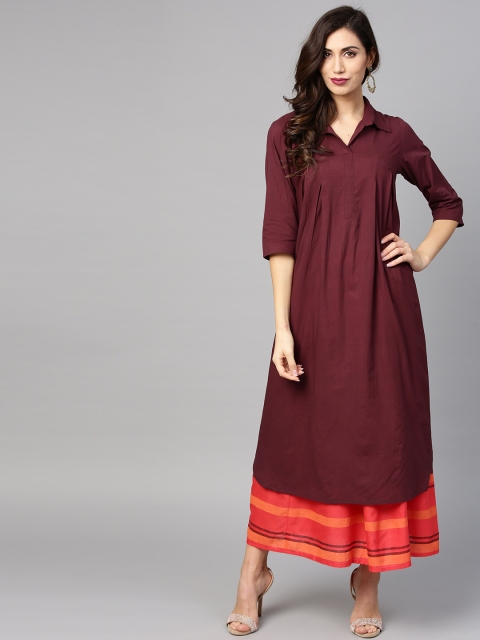 

Nayo Women Burgundy Solid Pathani Kurta