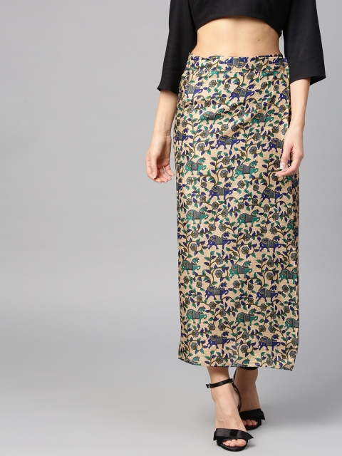 

Nayo Women Beige & Green Printed Maxi Wrap Skirt