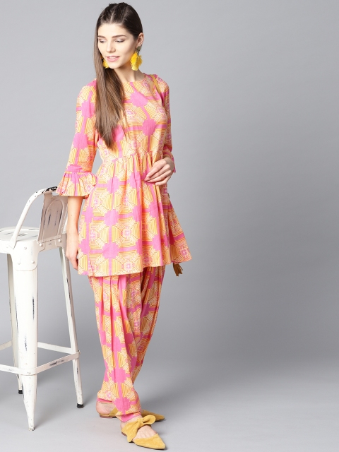 

Nayo Women Yellow & Pink Printed Kurti with Salwar
