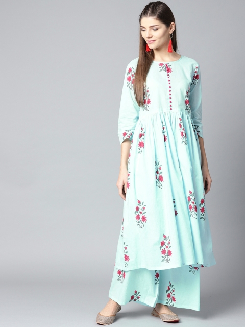 

Nayo Women Navy Blue & Pink Printed Kurta with Palazzos