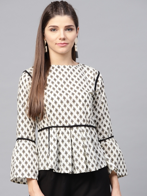 

Nayo Women Off-White Printed A-Line Top