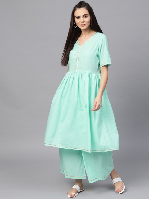 

Nayo Women Blue Solid Kurta with Palazzos
