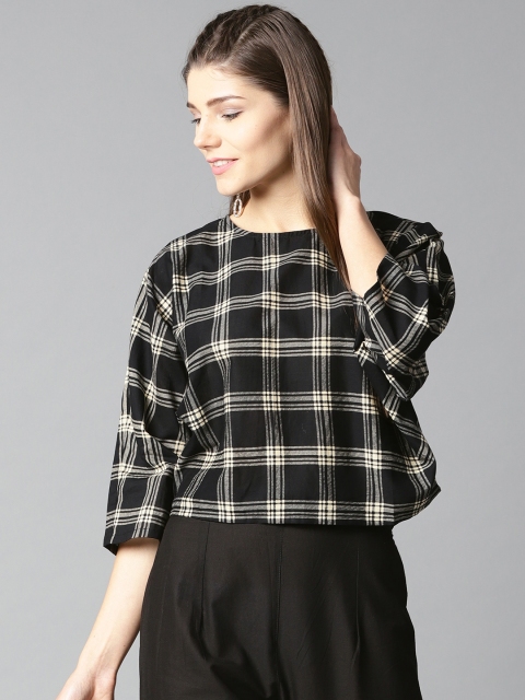 

Nayo Women Black & Off-White Checked Boxy Top