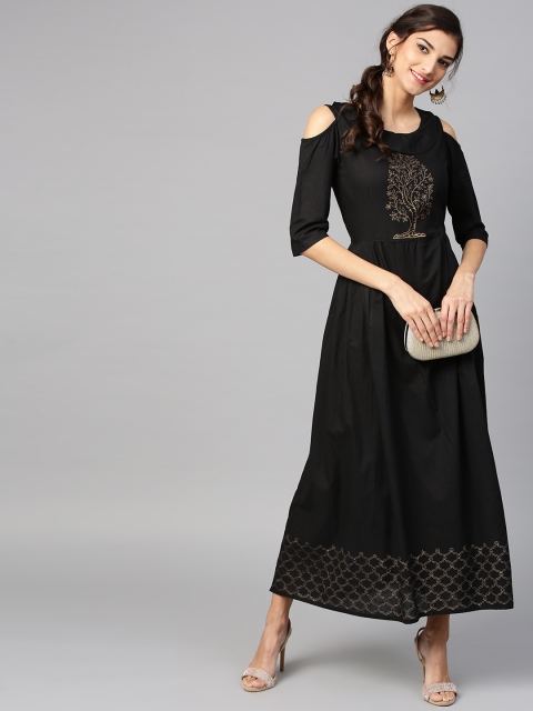 

Nayo Women Black Printed Maxi Dress