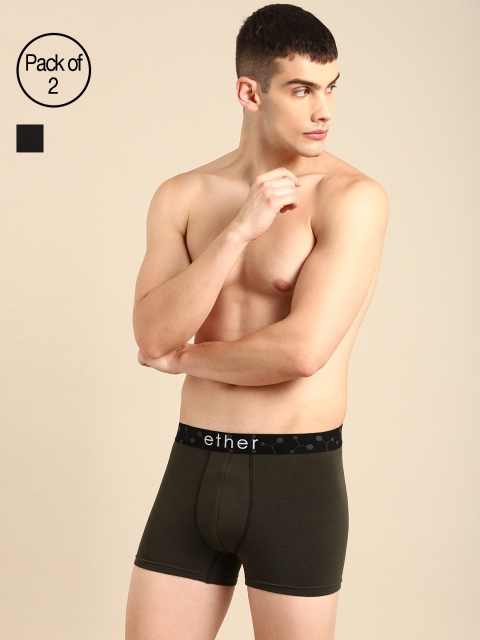 

ether Men Pack of 2 Solid Premium Cotton Ultrasoft Trunks ETHR-TRNK-PK2-004A, Olive