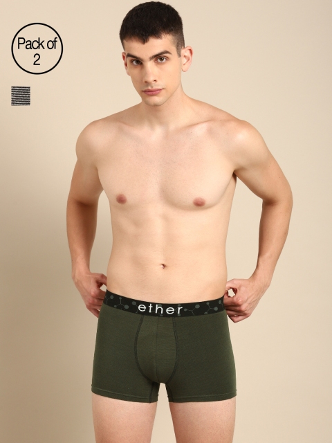 

ether Men Pack of 2 Green & Grey Premium Cotton Ultrasoft Trunks ETHR-TRNK-PK2-004C