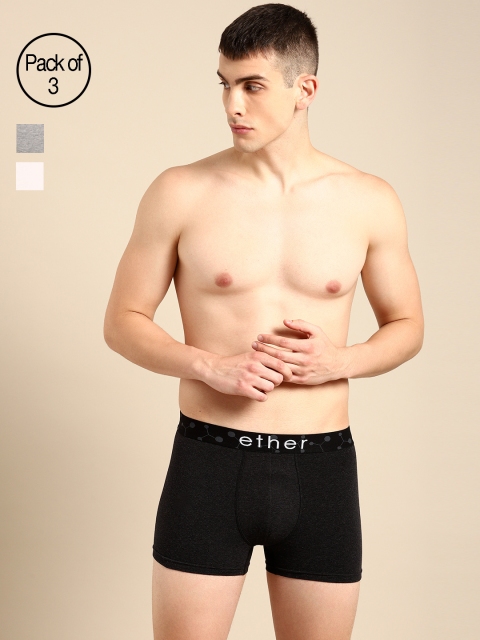 

ether Men Pack of 3 Solid Premium Cotton Ultrasoft Trunks ETHR-TRNK-PK3-001B, Black