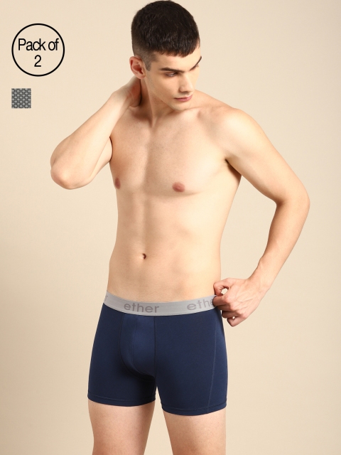 

ether Men Pack of 2 Blue & Grey Premium Cotton Ultrasoft Trunks ETHR-TRNK-PK2-002B