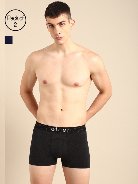 

ether Men Pack of 2 Premium Ultrasoft Cotton Trunks ETHR-TRNK-PK2-004B, Black