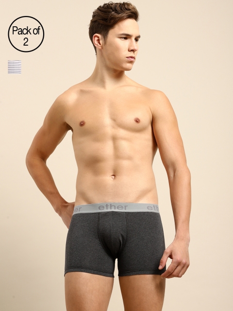 

ether Men Pack of 2 Premium Cotton Ultrasoft Trunks ETHR-TRNK-PK2-002F, Charcoal