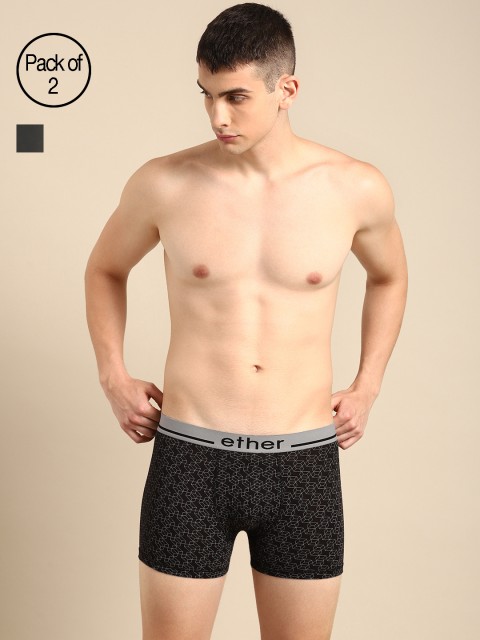 

ether Men Pack of 2 Premium Ultrasoft Cotton Trunks ETHR-TRNK-PK2-002C, Black