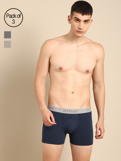 

ether Men Pack Of 3 Premium Ultrasoft Cotton Trunks ETHR-TRNK-PK3-002B, Navy blue
