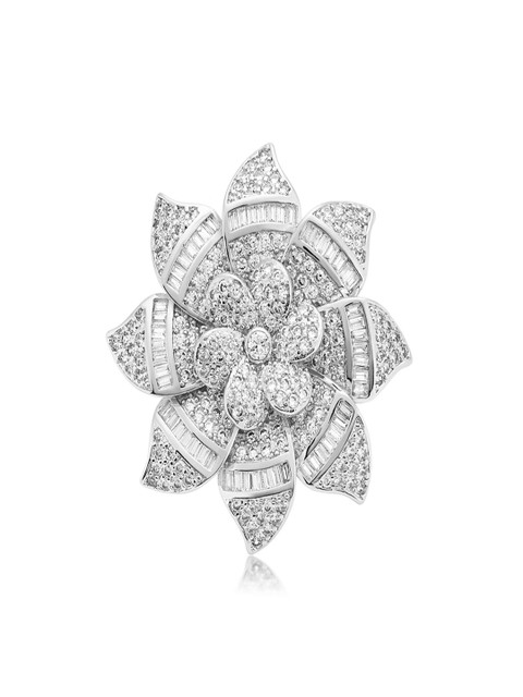 

shaze Women Silver-Toned Floral Stone-Studded Finger Ring