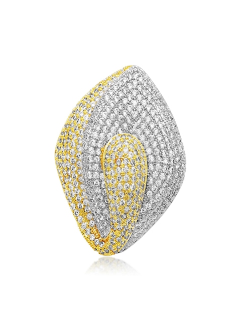 

shaze Women Silver & Gold-Toned Stone-Studded Finger Ring