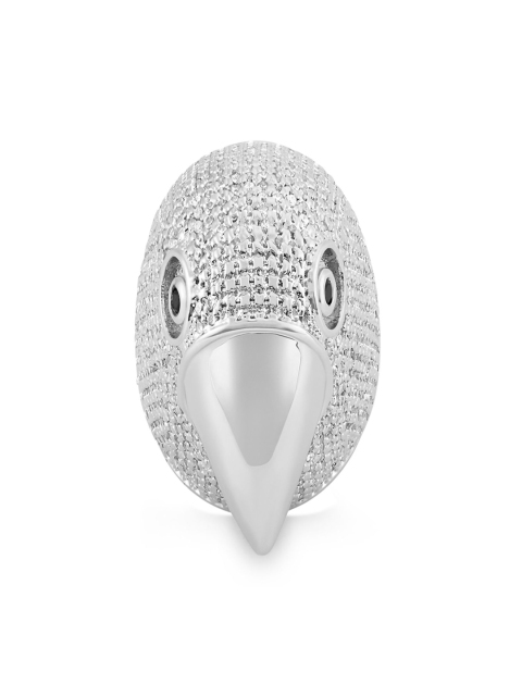 

shaze Women Silver-Toned Bird-Shaped Stone-Studded Finger Ring