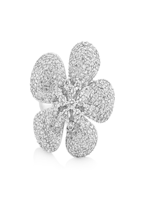 

shaze Women Silver-Toned Floral CZ Stone-Studded Finger Ring