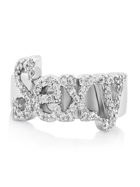 

shaze Women Silver-Toned Stone-Studded Cocktail Ring