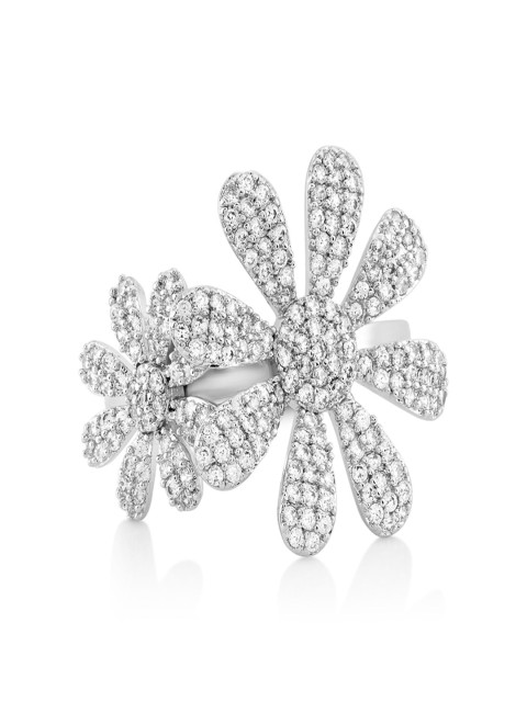 

shaze Women Silver-Toned Floral Stone-Studded Cocktail Ring