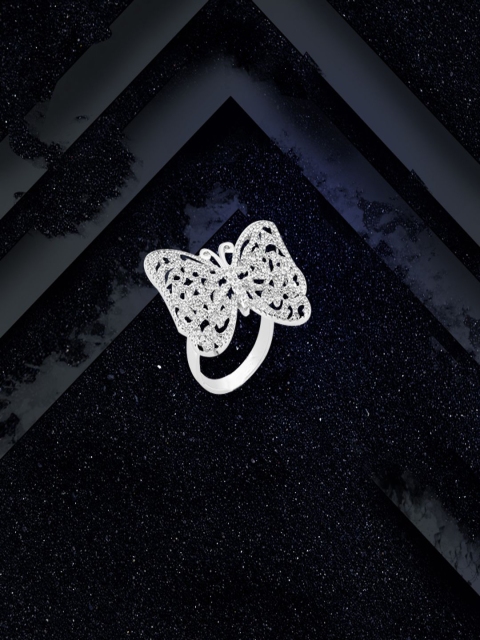 

shaze Women Silver-Toned Butterfly-Shaped Stone-Studded Cocktail Ring