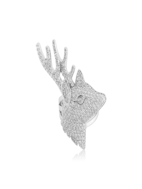 

shaze Women Silver-Toned Stag-Shaped Stone-Studded Cocktail Ring