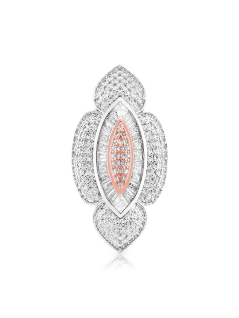 

shaze Women Silver-Toned Floral CZ Stone-Studded Finger Ring