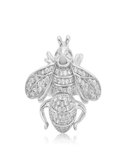 

shaze Women Silver-Toned Bee-Shaped Stone-Studded Cocktail Ring