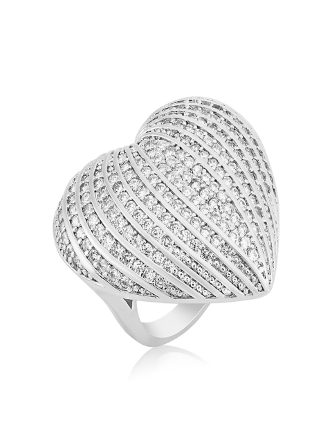 

shaze Women Silver-Toned Heart-Shaped Stone-Studded Cocktail Ring