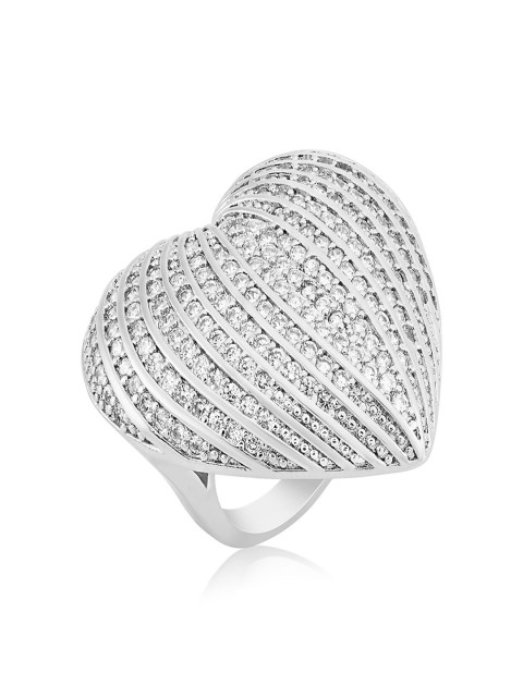 

shaze Women Silver-Toned Heart-Shaped Stone-Studded Cocktail Ring