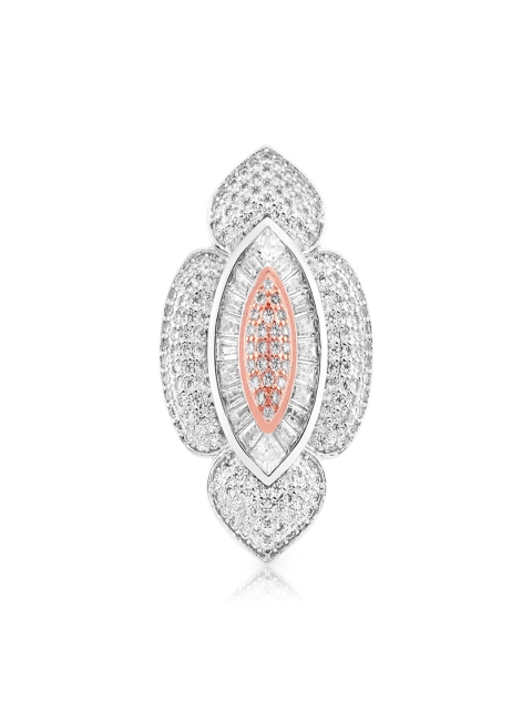 

shaze Women Silver-Toned Floral CZ Stone-Studded Finger Ring