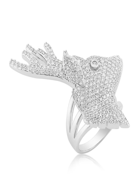 

shaze Women Silver-Toned Stag-Shaped Stone-Studded Cocktail Ring