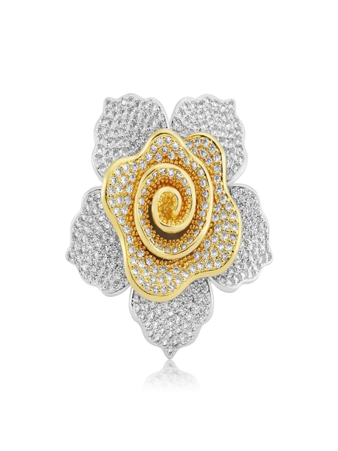 

shaze Women Silver-Toned Floral CZ Stone-Studded Finger Ring