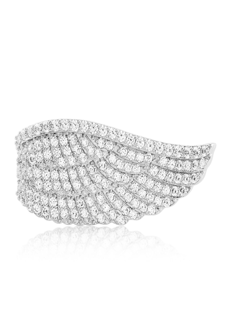 

shaze Women Silver-Toned Wing-Shaped CZ Stone-Studded Finger Ring