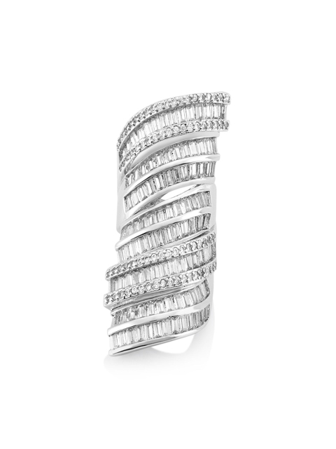 

shaze Women Silver-Toned Stone-Studded Cocktail Ring