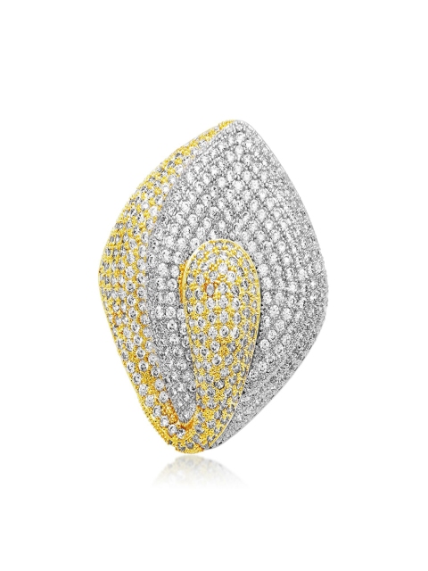 

shaze Women Silver & Gold-Toned Floral CZ Stone-Studded Finger Ring