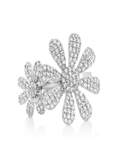 

shaze Women Silver-Toned Floral Stone-Studded Cocktail Ring