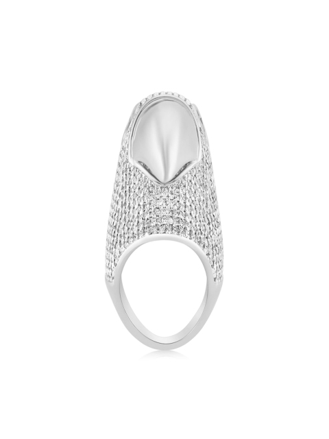 

shaze Women Silver-Toned Bird-Shaped CZ Stone-Studded Finger Ring