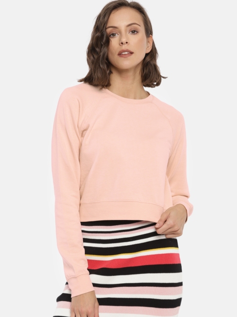 

FOREVER 21 Women Peach-Coloured Solid Sweatshirt