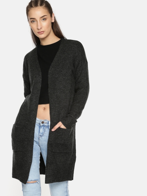 

FOREVER 21 Women Charcoal Grey Solid Front-Open