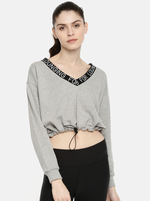 

FOREVER 21 Women Grey Solid Sweatshirt